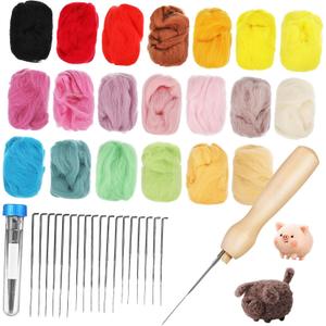 SEWOART DIY Felting Craft Tools 20 Colors Felt Wool 6 Threading Needles Great for Creative Projects