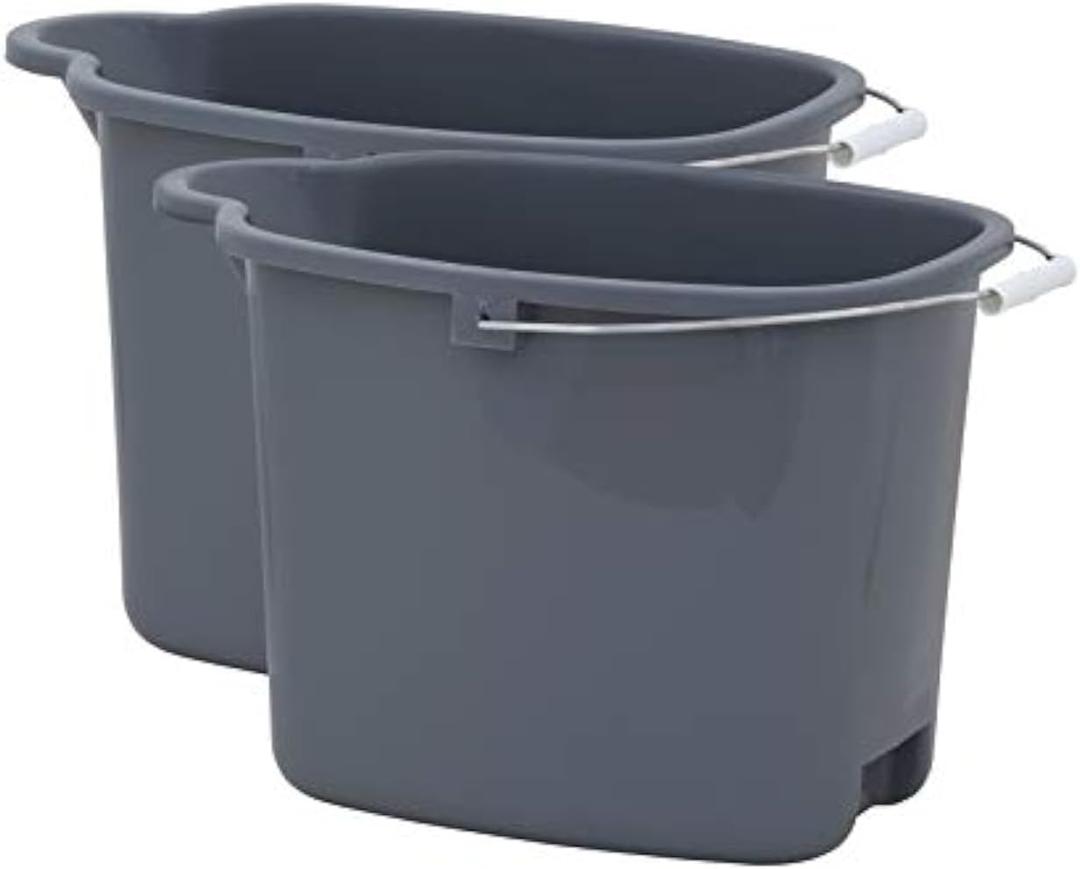 Superio Plastic Bucket with Grip Handle, 16 Liter Large Spout Cleaning Pail Grey, Heavy Duty Bucket Home Floor Mopping, Bath, Car Wash, Bowls for Camping, Fishing, 2 Pack (Gray)