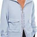 Fisoew Women's Zip up Sweatshirt Collared Neck Long Sleeve Loose Casual Lightweight Jacket with Pockets (Medium)