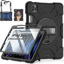 Case for iPad Pro 11 Inch (2022/2021/ 2020/2018): Silicone Cover for iPad 11 (4th/ 3rd/ 2nd/ 1st) Generation with Screen Protector- Stand- Handle- Shoulder Strap- Pencil Holder- Black