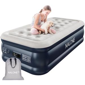 nalone Air Mattress Twin with Built in Pump, 18'' Luxury Self Inflatable Mattress, 2025 Upgraded Fast Blow Up Mattress with Carry Bag, Portable Air Bed for Home, Travel & Camping, 500lbs Max