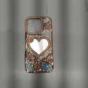 Trendy Girly Heart Mirror Compatible with iPhone 16 Pro Case, Elegent Cute Slim Women Bling Glitter Diamond Rhinestones Plating Butterfly Phone Cases(Gold,16 Pro)