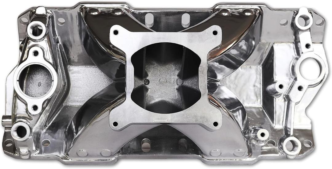 52031 air-gap Intake Manifold Aluminum Single Plane Compatible with SBC Small Block Chevy 305 350 400 1955-1995 3000-7500 RPM Polishing