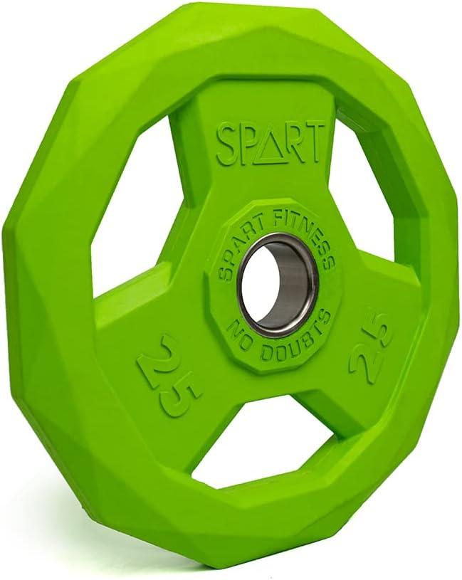 SPART Color Coded Weight Plate 2-Inch Rubber Coated Olympic Grip Plate for Barbell, Solid Cast Iron Weight Plates for Strength Training, Weightlifting, Crossfit, Home Gym, 2.5LB/5LB/10LB/25LB/35LB/45LB, Pair