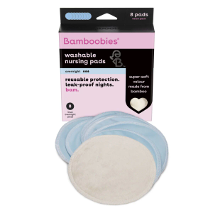 Bamboobies Overnight Nursing Pads, Ultra-Soft Velour, Reusable and Washable for Nightly Use, Leak-Proof Pads for Breastfeeding, 8 Pads