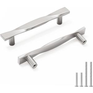 Rergy 10 Pack 3-3/4 Inch Brushed Nickel Cabinet Pulls Solid Heavy Duty Zinc Alloy Kitchen Handles Silver Cabinet Handles Dresser Drawer Pulls Modern Hardware for Bedroom,Cupboard,Dresser