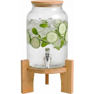Delray Glass Beverage Dispenser with Bamboo Lid & Stand (4L / 1 Gal)