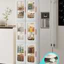 MOSAMNI Slim Kitchen Pantry Storage Cabinet with Doors and Shelves, 3-Tiers Plastic Narrow Storage Organizer for Small Spaces, Bathroom, Living Room, Bedroom, White