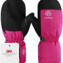 INPAKO Kids Ski Gloves Waterproof Winter Snow Gloves for Boys Girls Cold Weather Windproof Warm Mittens for Snowboard Sport Outdoor (4-6 years old, Rose Red)