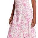 London Times Women's Dresses Square Neck Smocked Back Linen Blend Flattering Versatile Spring Summer Garden Party Dress, Ivory/Bright Fuschia, 18