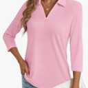 LYHIPSS 3/4 Length Sleeve Womens Tops Dressy Casual V Neck Polo Shirts Business Work Blouses 2025 Trendy Tunic Top, Medium