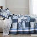 PERHOM 100% Cotton Queen Quilt Set, Farmhouse Reversible Paisley Floral, Lightweight Quilted Bedspreads, Summer Thin Comforter Bedding Set for Queen Bed, 3 Piece, All Season, Blue/White/Green