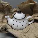 City to Cottage Ceramic 60 oz Teapot, Large Tea Pot for Bloomig and Loose Tea Leaf, Handcrafted Premium Teaware, White & Black Blue Polka Dot Tea Pot for (6-8 Cups) Serving Tea, Teapot for Tea Lovers