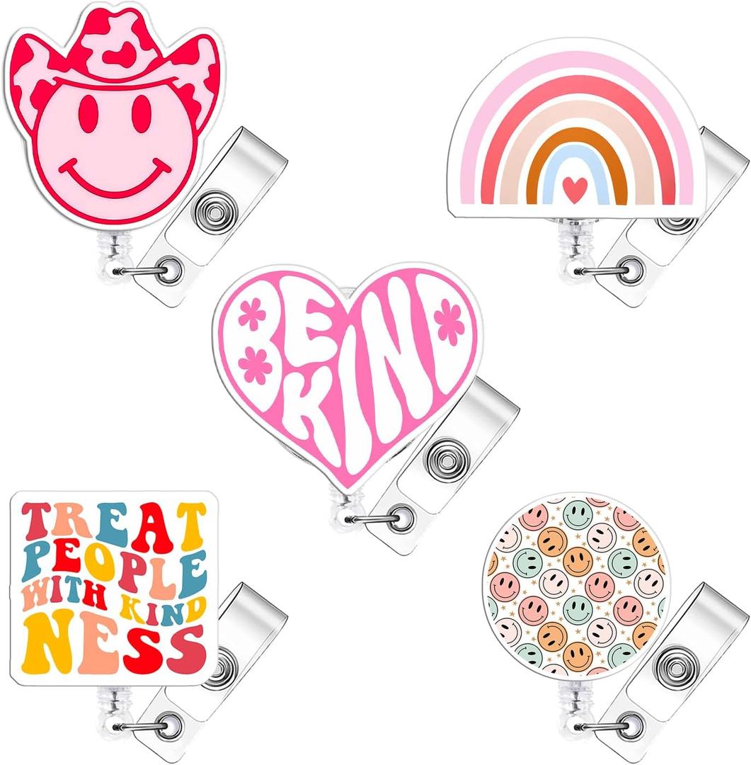 5 Pcs Funny Badge Reel Retractable Name Tag ID Clip Holder Nursing Student RN Pediatric Teacher Funny Office Work Accessories
