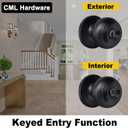 CML Hardware Entry Door Knob with Lock and Key, Keyed Different, Exterior Door Lock Sets for Front/Back Door, Round Ball Handle, Matte Black, 2 Pack