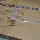 Stainless Steel Cat Litter Box with Lid, XL Extra Large High Sided Litter Box for Big Cats, Odor Free Open Top Litter Pan Easy Cleaning Anti-Urine Leakage Non-Stick, Includes Scoop, Light Grey