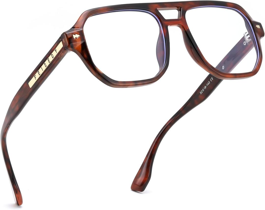 FEISEDY Aviator Blue Light Glasses for Men Women, Retro 70s Style Design TR90 Anti Glare Digital Eyestrain & Daily Wear B0284 (Tortoise)
