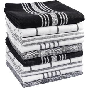 KAF Home Soho Kitchen Dish Towel Set of 10 | 18 x 28 Inch Tea Towels | Soft and Absorbent Mixed Set of Flat Towels | for Hand Drying & Cleaning Dishes | Durable & Colorful (Black)