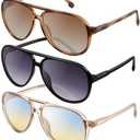 livho Trendy Polarized Oval Aviator Sunglasses Women Men, Retro Sun Glasses 2024 Oversized Eyewear Frame UV Protection Shades (Black/Grey + Clear Brown/Green Gradient Brown + Brown Tortoise/Brown)
