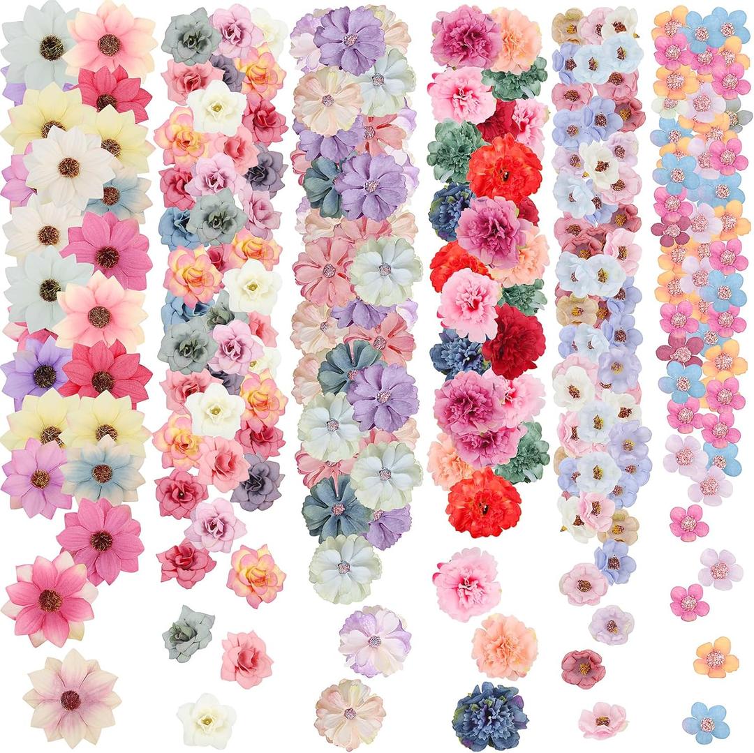 240pcs Fake Flowers Heads Artificial Silk Flower for Crafts, Small Artificial Daisy Roses Faux Flowers Bulk for DIY Cake Wedding Party Home Garland Wreath Decoration (Colorful 1)