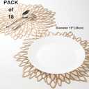Snowkingdom Pack of 18 Gold Metallic Round Placemats Bulk Pressed Vinyl Leaf Dinning Kitchen Table Mats Decorations Setting for Christmas Wedding Thanksgiving Party Event Holiday Autumn Harvest, Large