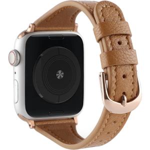 Premium Leather Strap Compatible with Apple Watch Series 11/10/9/8/SE, Soft Genuine Leather Camel Watch Band for Women and Men, 38/40/41/42mm