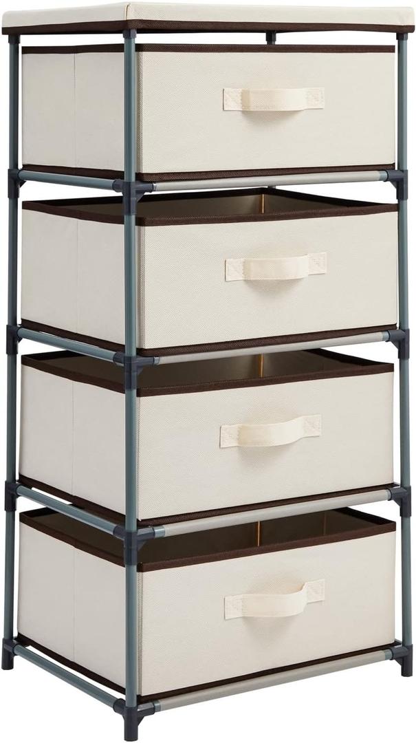 Juvale 4-Tier Tall Closet Dresser with Drawers - Clothes Organizer and Small Fabric Storage for Bedroom (Beige)