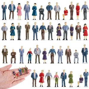 Juexica 50 Pcs 1: 75 Scale Mini People Figurines Model Trains Architectural Painted People Figures Tiny Plastic Miniature Figurines Sitting Standing Model for Miniature Scenes