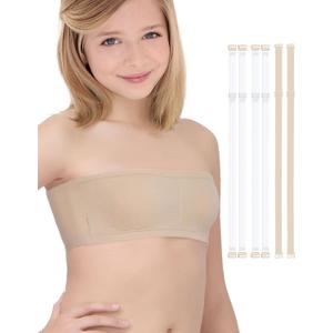 iMucci Girls Bandeau Bra Seamless Clear Strap Training Bras for Girls Sports Tube Top with Adjustable Clear Straps 7-9Y