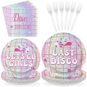 96Pcs Last Disco Bachelorette Party Decorations Pink & Silver Disco Cowgirl Plates and Napkins Let's Go Girls Party Decorations for Western Nashville Bridal Baby Shower Birthday Supplies Serves 24