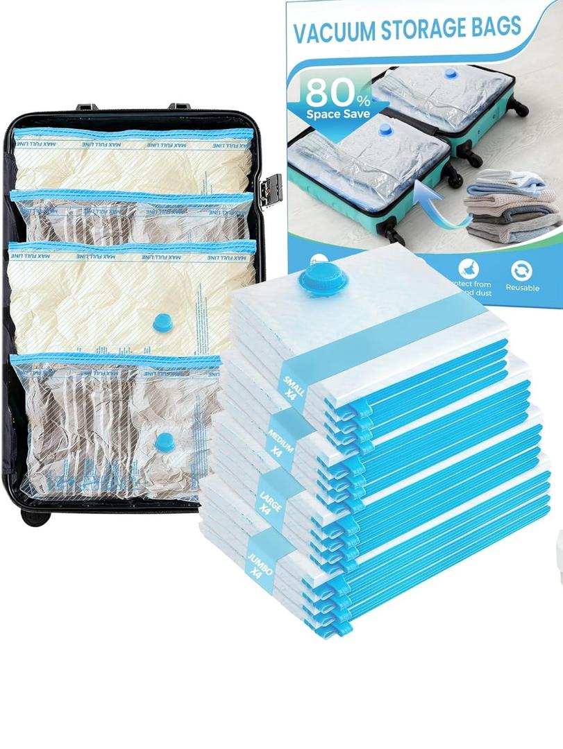 ANBIUX Vacuum Bags for Travel with Rechargeable air Pump, 16 Pack Carry-on Size Compression Packing Bags for Luggage and Suitcase, Space Saver for Clothes and Clothing Travel 16 PACK