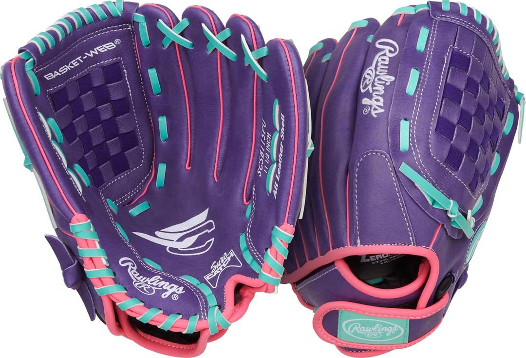 Rawlings | Sure Catch Youth Series Softball Glove | 11.5" | Right Hand Throw | Purple/ Pink/ Mint
