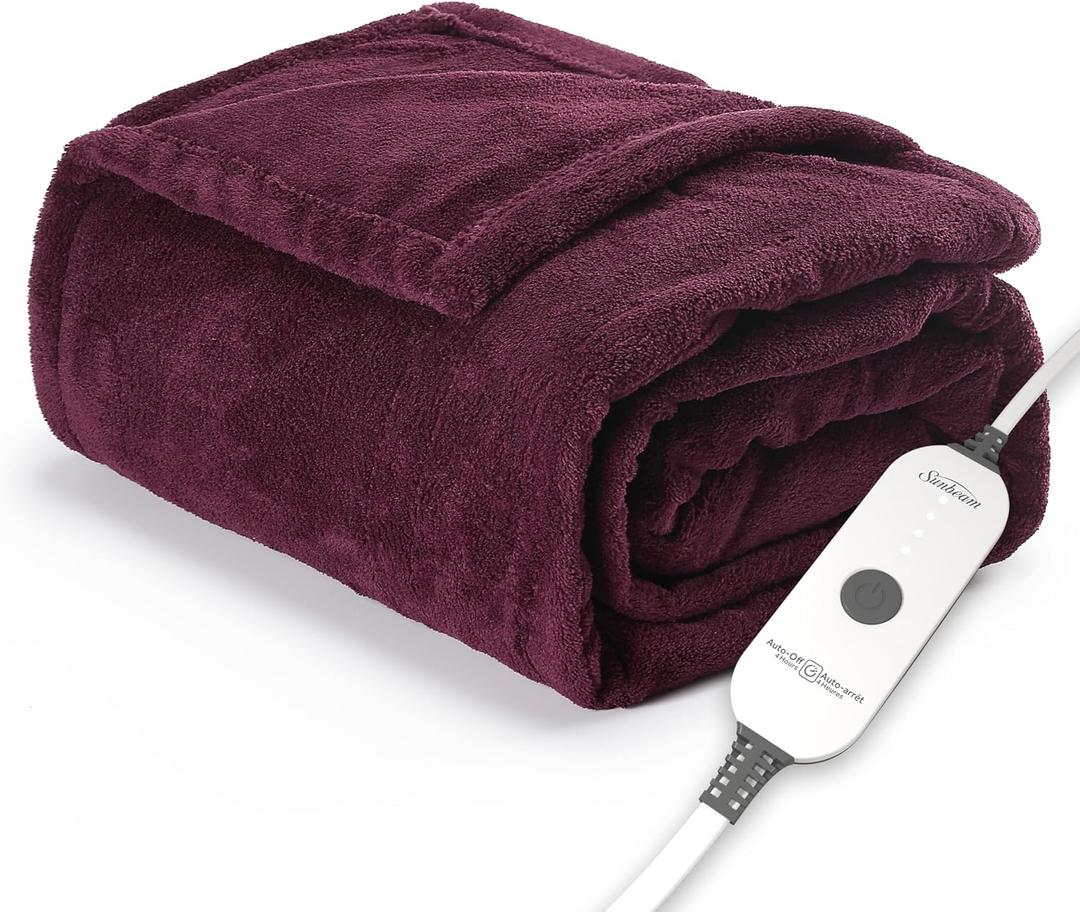 Sunbeam Electric Royal Luxe Microplush Heated Blanket, 4 Heat Settings, 4-Hour Auto Shut-Off, Fast Heating, Warm and Cozy, Grey Rodeen Plaid, King