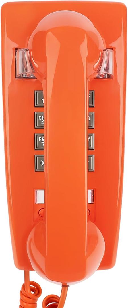 Sangyn Retro Wall Phones for Landline with Loud Mechanical Ringing Vintage Wall Mount Phone with Volume Adjustable Old Fashioned Corded Telephone for Kitchen Home School Hotel Office, Orange