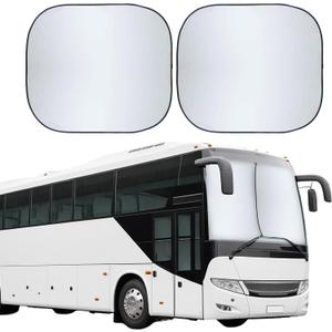 EcoNour 2-Piece Foldable RV Windshield Sun Shade, 240T Reflective Polyester, UV Protection & Heat Block for Truck, Motorhome & Bus Front Window, Keeps Interior Cool (50" L x 41.5" W)