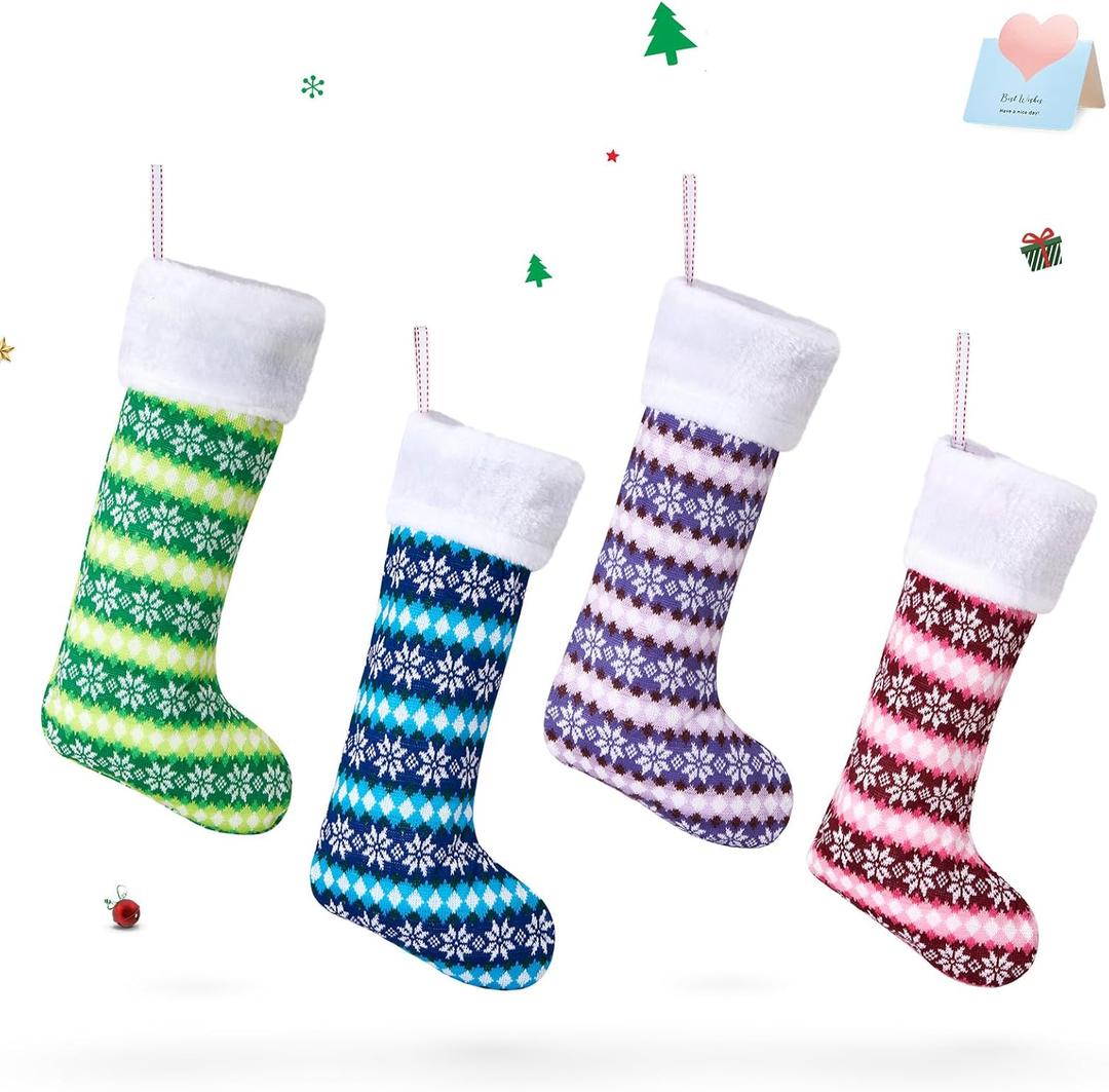 Athoinsu 4 PCS Knitted Christmas Stockings Xmas Holiday Party Season Decor Warm Gifts for Toddler Kids Family Extra Long, 20'' (Style3)
