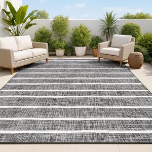 JONATHAN Y Berber Stripe Indoor Outdoor Area Rug 3X5 Black/Ivory, Colonia for Backyard, Patio, Porch, Easy-Cleaning, High Traffic, Pet-Friendly, Non-Shedding (SMB125E-3)