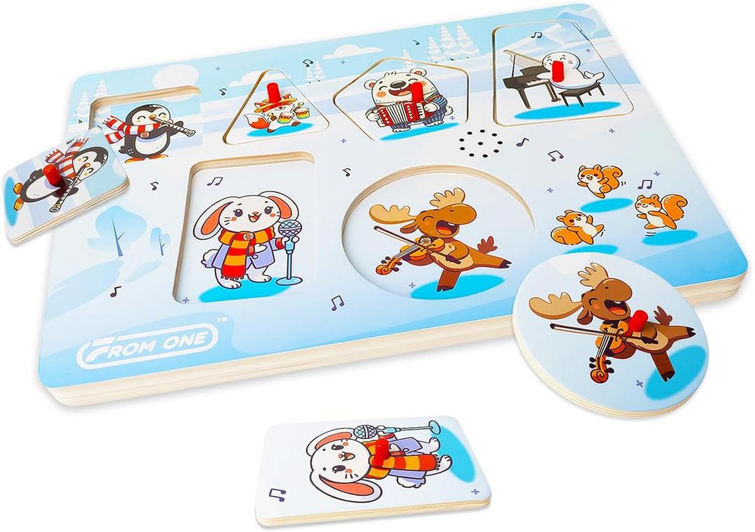 Wooden Puzzles for Toddlers 1-5, Sound Puzzle with 6 Arctic Animals Play Mozart Music, Montessori Learning Gift for Boys & Girls, FSC Certified