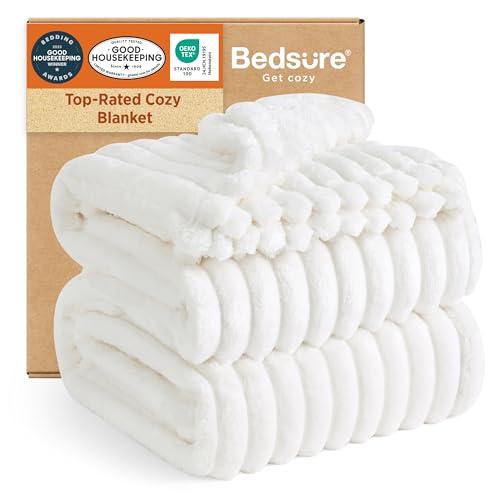 Bedsure GentleSoft Blankets Queen Size for Bed - Cozy Soft Sofa Couch Cover Blankets for Women, Cute Large Bedding Fleece Throws for Girls, Off White, 90x90 Inches