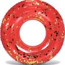 POZA Inflatable Pool Float Tube  Sparkly Confetti Swim Ring, Heavy Duty UV Resistant Inflatable Tube Pool Float for Kids & Adults  Multiple Colors & Sizes  Beach, Lake & Pool Party Float (36", Red Gold)
