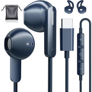 USB C Headphones for iPhone 17 16 15, Wired Earbuds USB C for Samsung S24 S25 Ultra A16 5G USBC Wired Headphones, USB Type C Headphone with Mic Corded Earphones Ear Buds for iPhone 15 Pro 16 Pro Max (Blue)