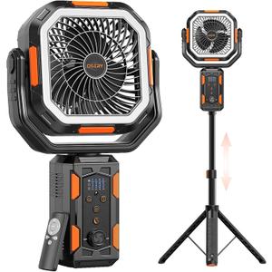OGERY Portable Camping Fan, 20000mAh Rechargeable Fan with LED Lights & 270° Pivot, Remote Control Shaking Head Desk Fan for Tent Travel Bedroom