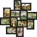 J.M.Deco 12 Opening Collage Picture Frames for Wall Decor, 4 x 6 Photo Frames with Metal hooks, One-Piece Photo Collage Frame, Black