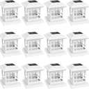 Fence Post Solar Lights, Crackle Glass Solar Post Cap Lights, 20 Lumens, Warm White & RGB Automatic Cycling 2 Modes for 3.6x3.6 4x4 4.5x4.5 5x5 Vinyl Wooden Posts Decoration, White (12 Pack)