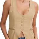 Womens Casual Scoop Neck Vest Summer Sleeveless Fitted Waistcoat Suit Button Down Business Crop Tops (S)