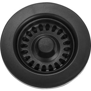Serene Valley 3-1/2 inch Kitchen Sink Strainer Assembly with Stopper for Matching Color of Granite or Fireclay Sinks (Black)
