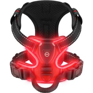 Light Up Dog Harness, Reflective Pet Harness Rechargeable, Led Dog Vest Harness for Night Walking, Adjustable Dog Safety Vest for Small Medium Large Dogs-No Pull, Red, XL
