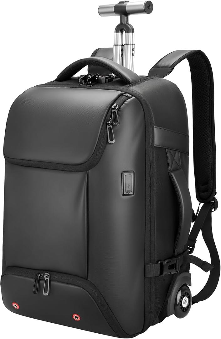 Rolling Backpack,travel backpack with wheels,Water Resistant carry on luggage with USB C Ports,Anti-Theft,wheeled backpack for travel,Business and Commuting, Medium
