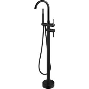 gotonovo Floor Mount Bathtub Faucet High Flow Freestanding Tub Filler Standing Shower Faucets with 360 Swivel Gooseneck Spout and Cylinder Handheld Spray, Matte Black