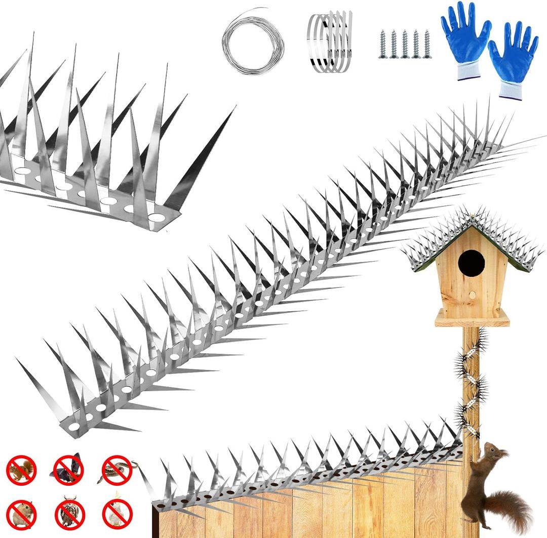 Bird Spikes 40 Inch Stainless Steel Bird Deterrent, Snake and Raccoon Deterrent, Squirrel Baffles for Bird Feeders, Anti Climb Spikes